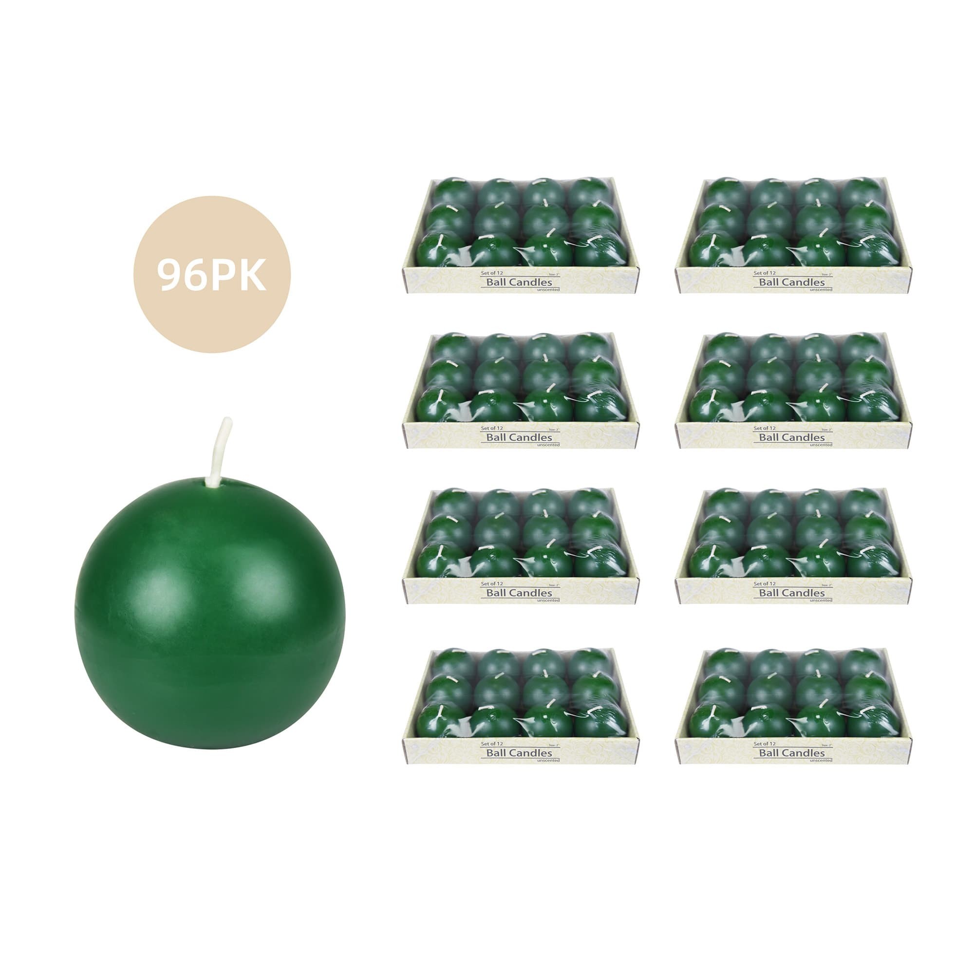 2 Inch Hunter Green Ball Candles (96pcs/Case) Bulk