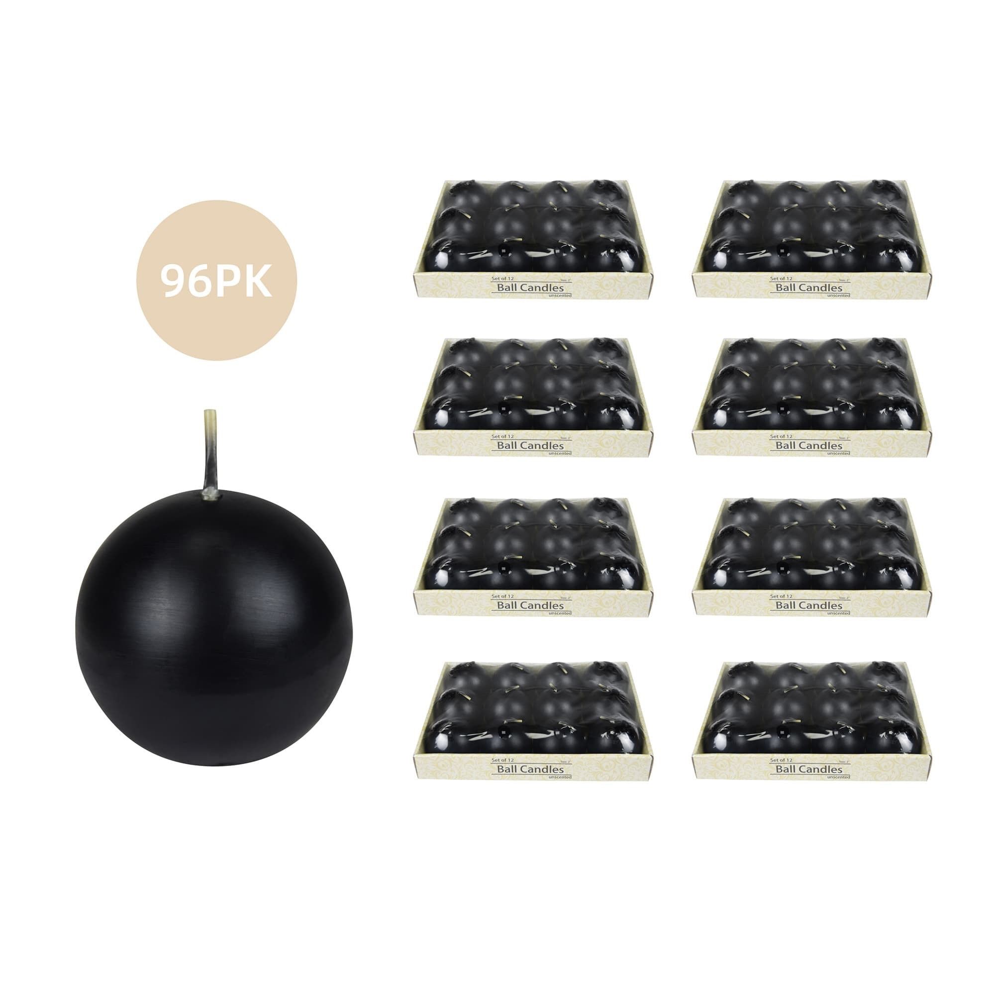 2 Inch Black Ball Candles (96pcs/Case) Bulk