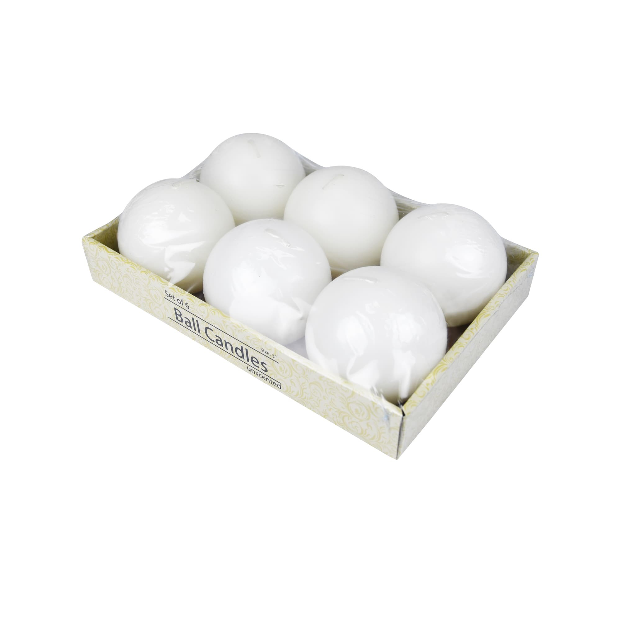 3 Inch White Ball Candles (6pc/Box)