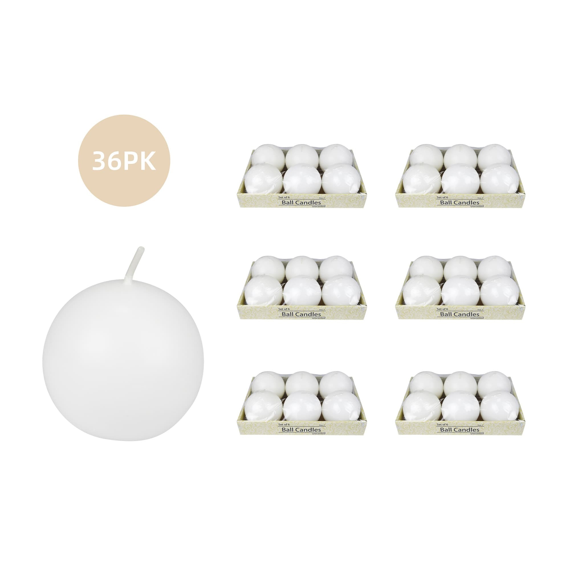 3 Inch White Ball Candles (36pcs/Case) Bulk