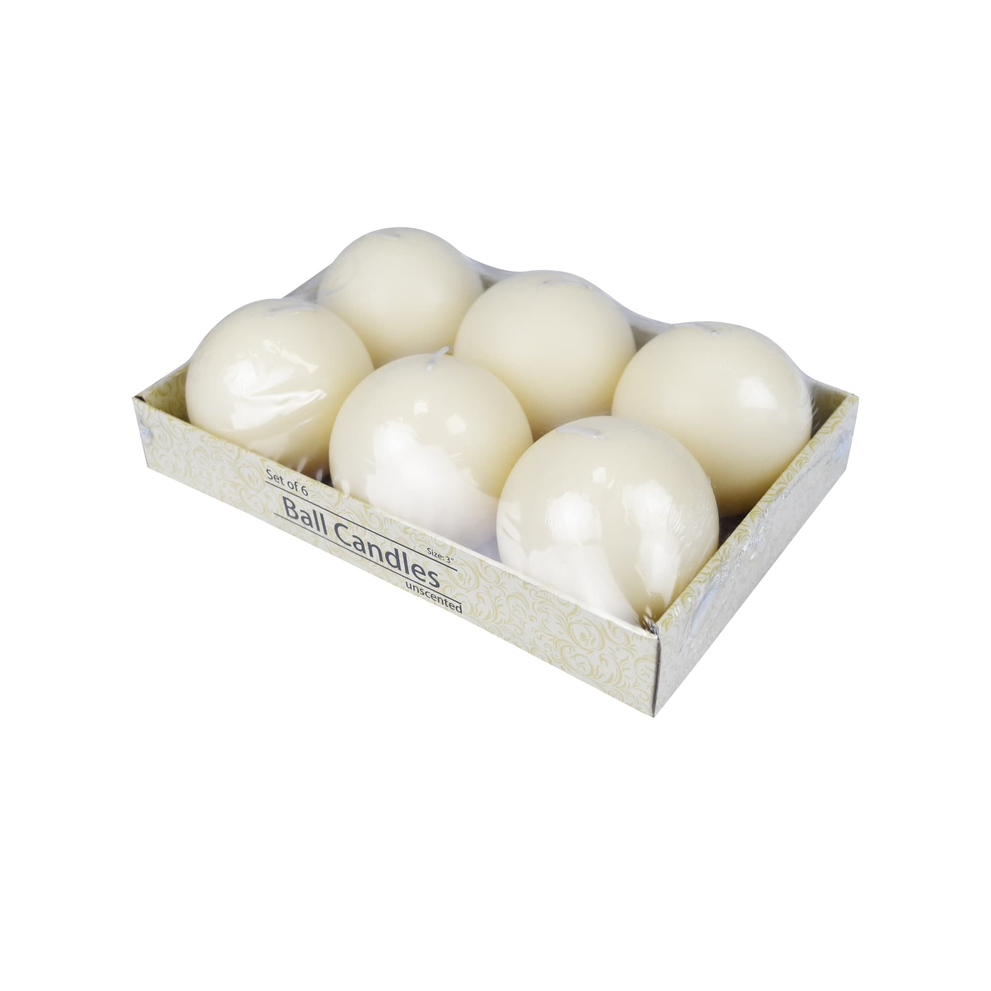 3 Inch Pale Ivory Ball Candles (6pc/Box)