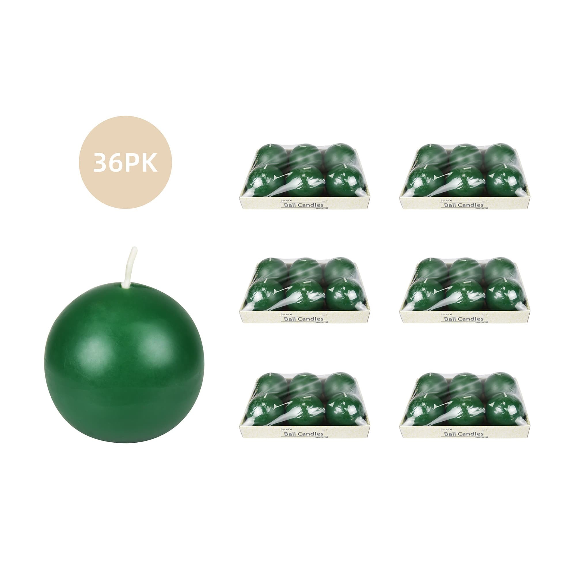 3 Inch Hunter Green Ball Candles (36pcs/Case) Bulk