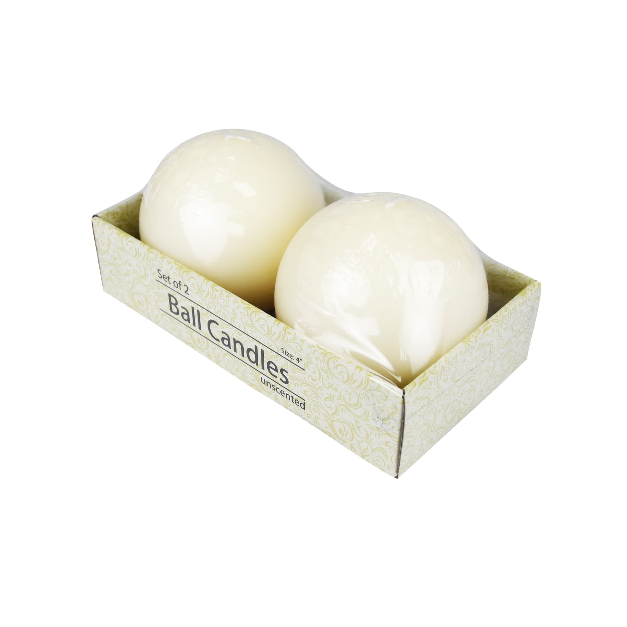 4 Inch Pale Ivory Ball Candles (2pc/Box)