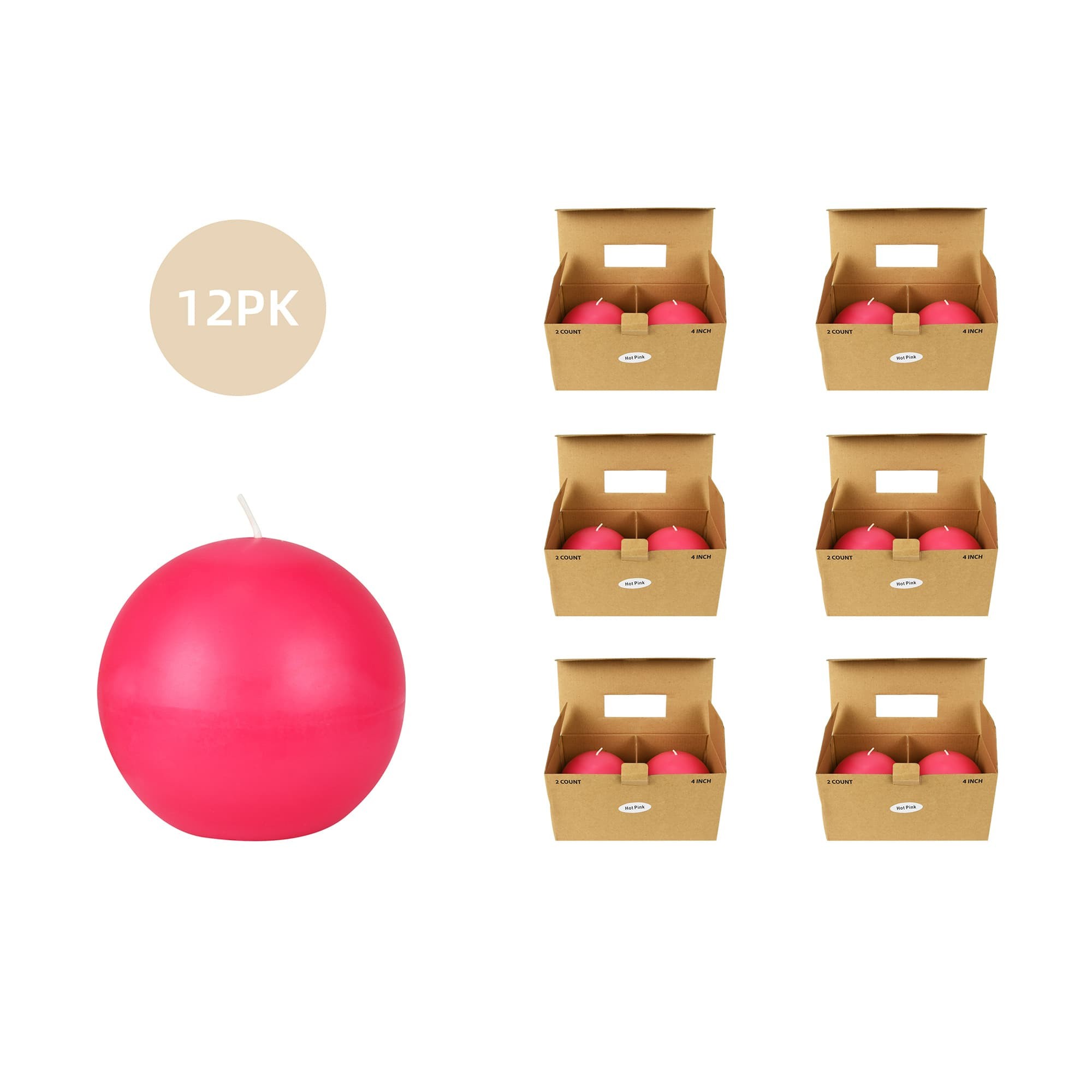 4 Inch Hot Pink Ball Candles (12pcs/Case) Bulk 4 Inch Hot Pink Ball Candles (12pcs/Case) Bulk