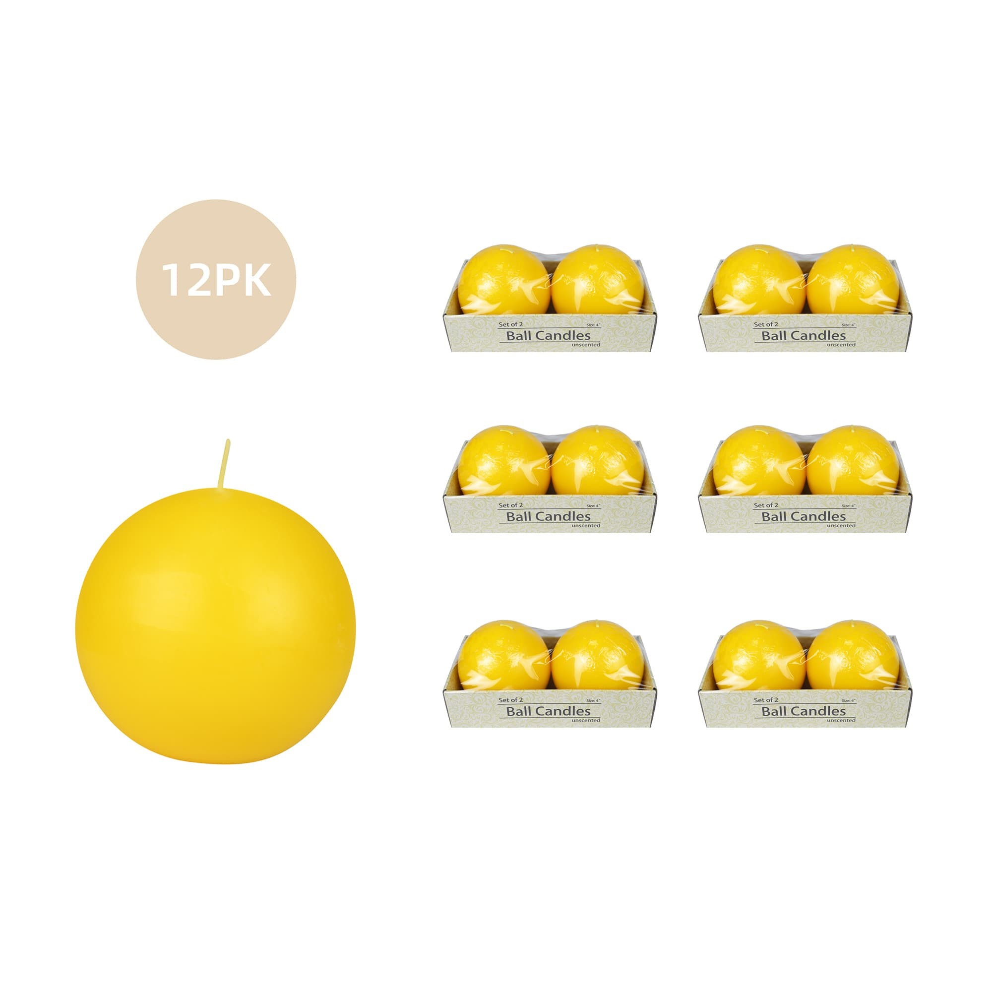 4 Inch Yellow Ball Candles (12pcs/Case) Bulk 4 Inch Yellow Ball Candles (12pcs/Case) Bulk