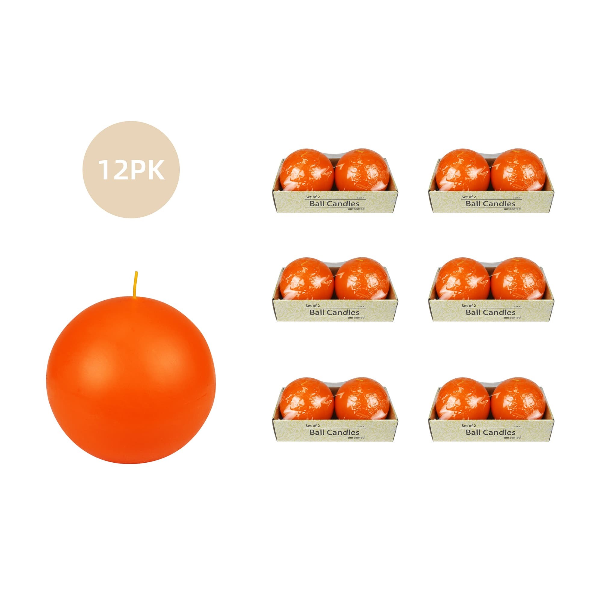 4 Inch Orange Ball Candles (12pcs/Case) Bulk 4 Inch Orange Ball Candles (12pcs/Case) Bulk