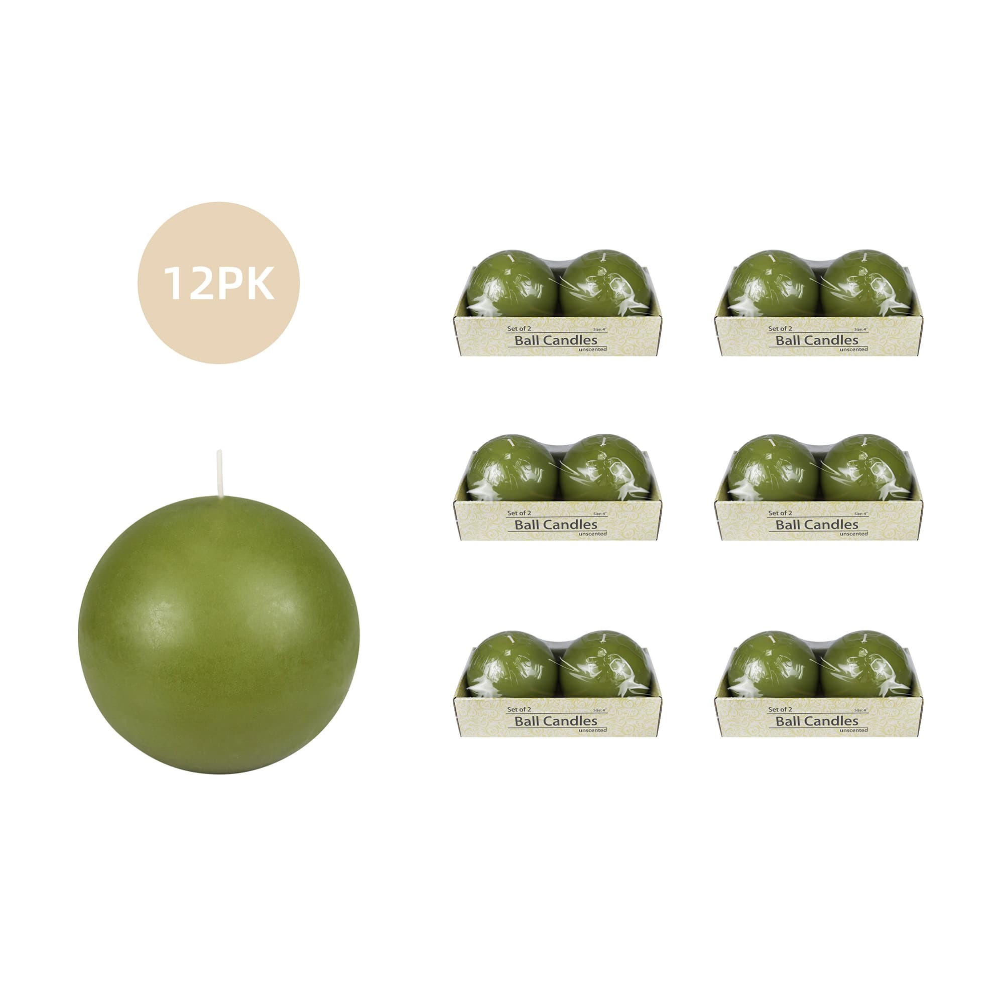 4 Inch Sage Green Ball Candles (12pcs/Case) Bulk 4 Inch Sage Green Ball Candles (12pcs/Case) Bulk