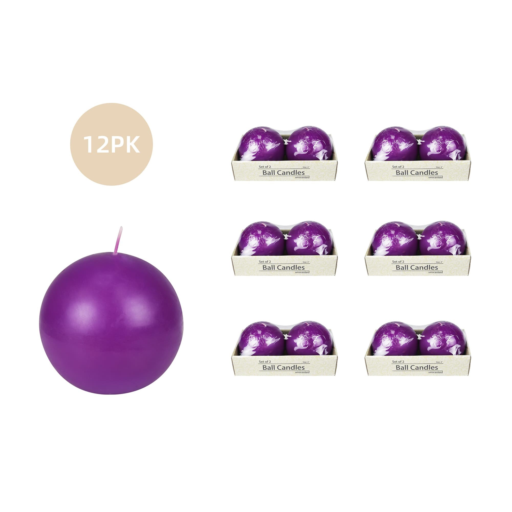 4 Inch Purple Ball Candles (12pcs/Case) Bulk