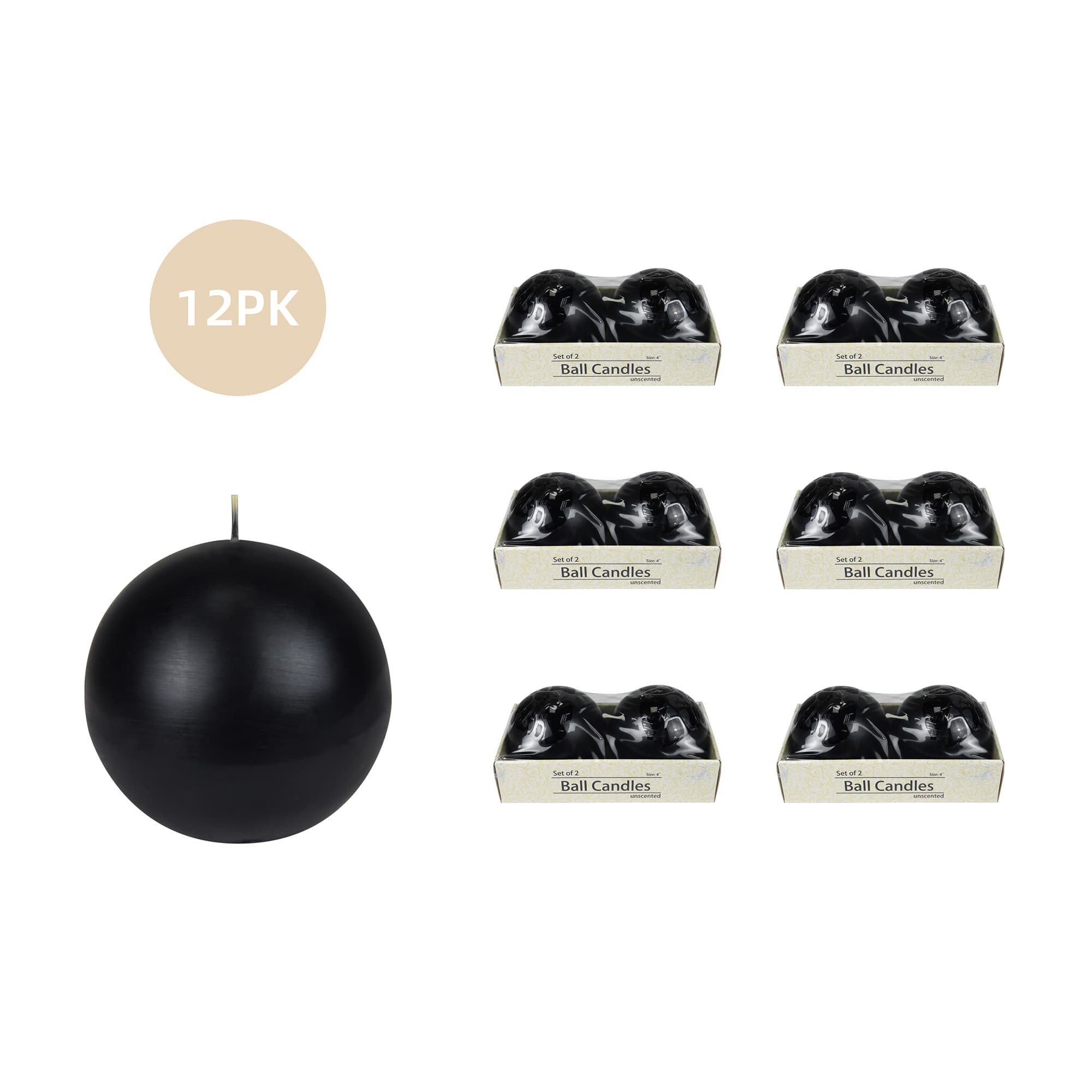 4 Inch Black Ball Candles (12pcs/Case) Bulk