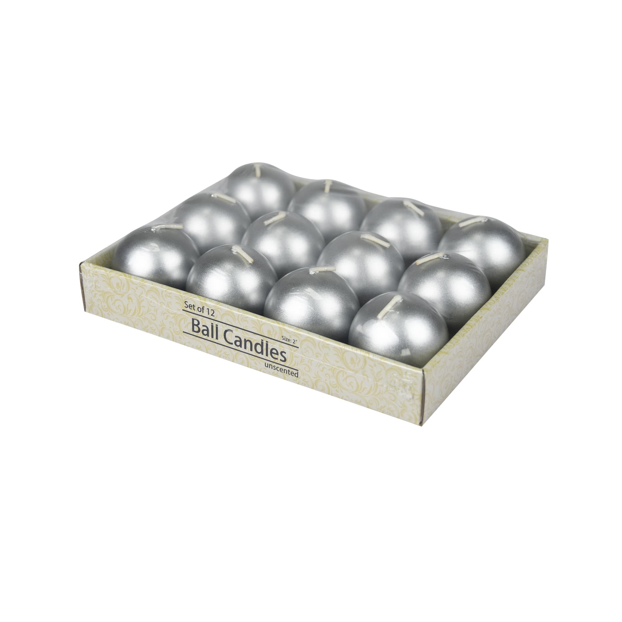 2 Inch Metallic Silver Ball Candles (12pc/Box)