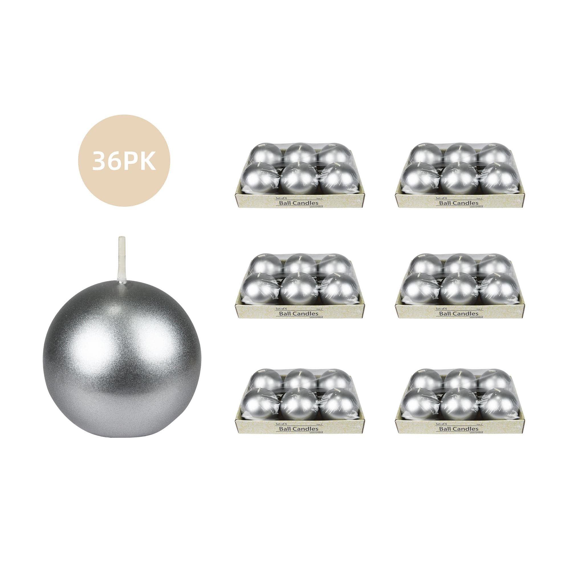 3 Inch Metallic Silver Ball Candles (36pcs/Case) Bulk 3 Inch Metallic Silver Ball Candles (36pcs/Case) Bulk