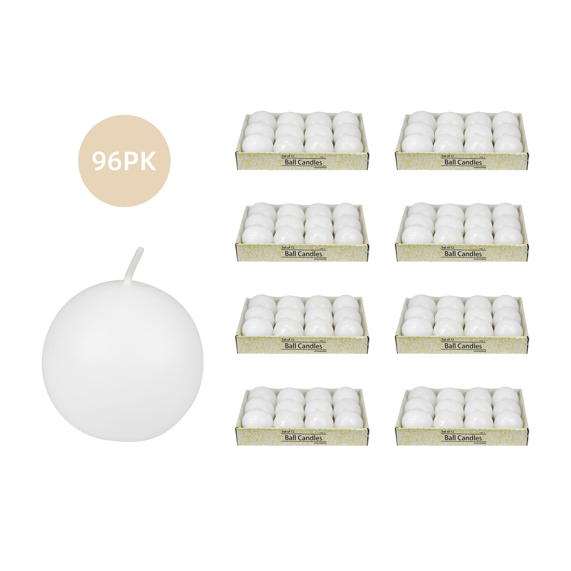 2 Inch White Citronella Ball Candles (96pcs/Case) Bulk