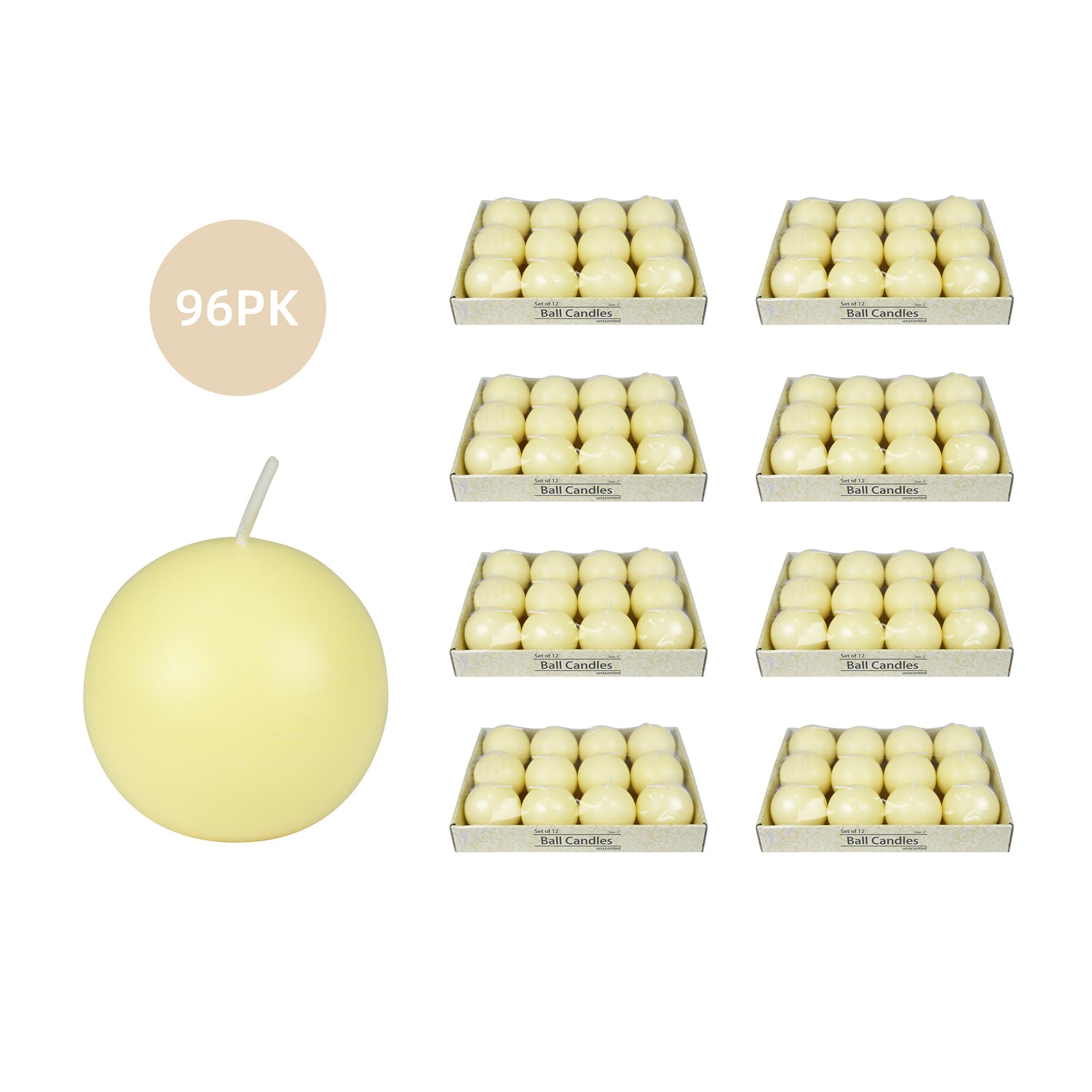 2 Inch Ivory Ball Candles (96pc/Case) Bulk