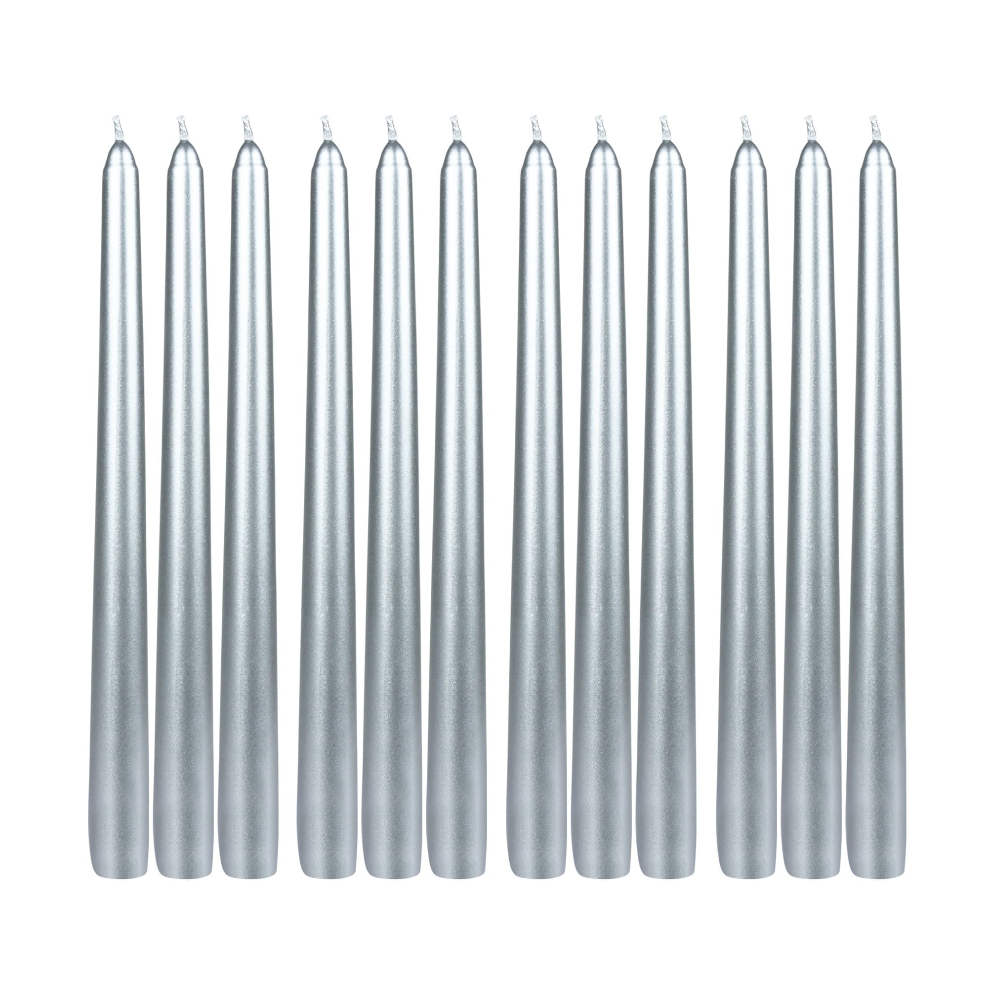10 Inch Metallic Silver Taper Candles (1 Dozen) 10 Inch Metallic Silver Taper Candles (1 Dozen)