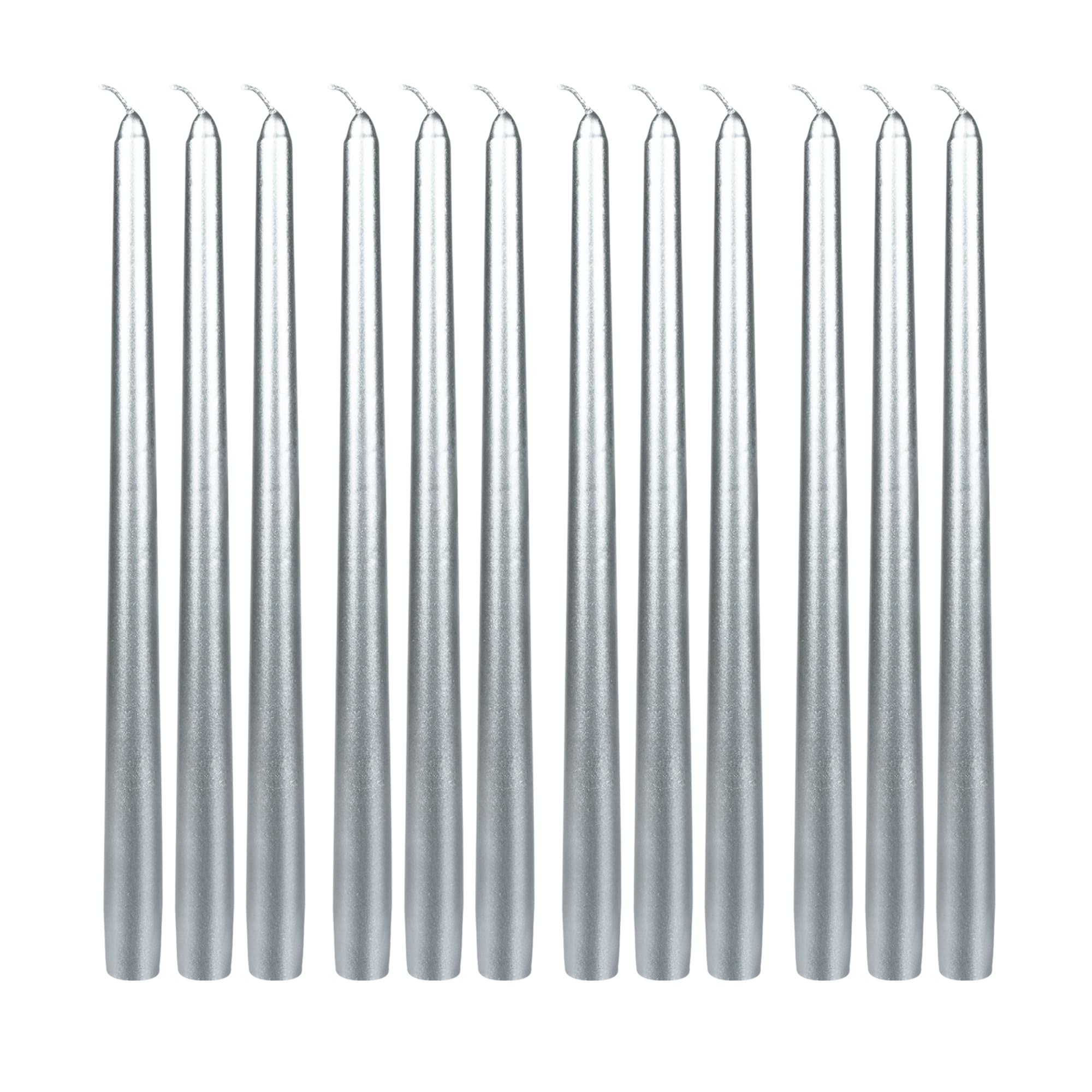 12 Inch Metallic Silver Taper Candles (1 Dozen) 12 Inch Metallic Silver Taper Candles (1 Dozen)