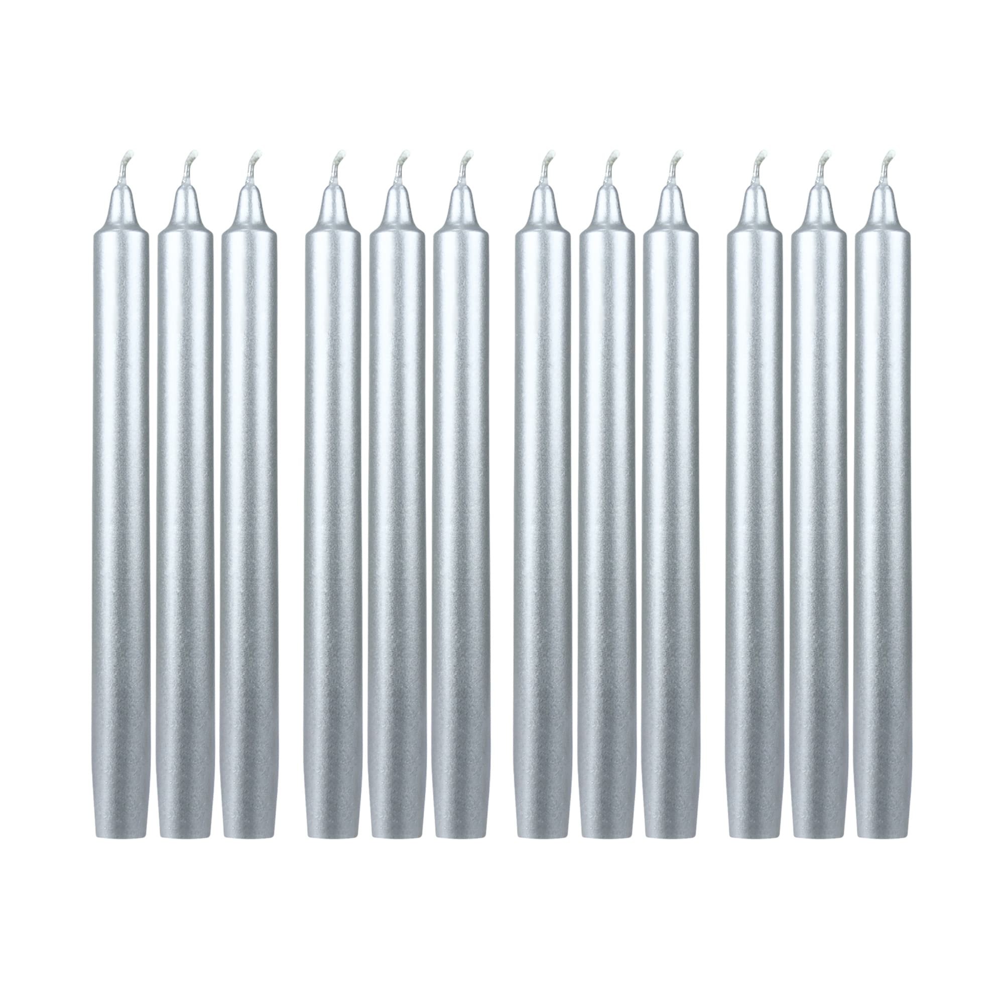 10 Inch Metallic Silver Straight Taper Candles (144pcs/Case) Bulk