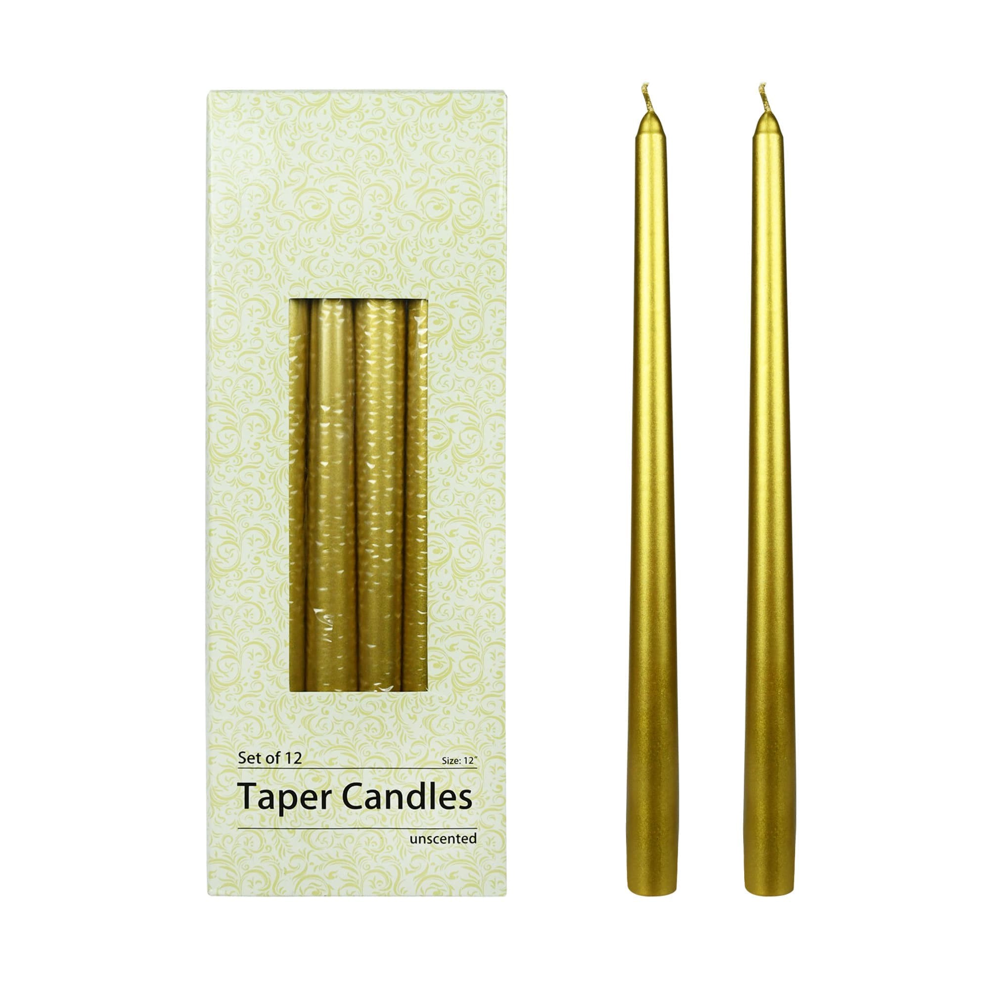 12 Inch Metallic Bronze Gold Taper Candles (144pcs/Case) Bulk