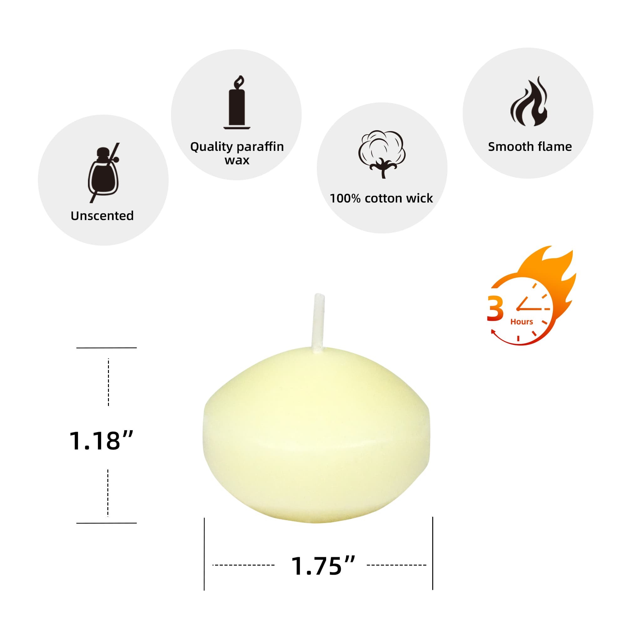 1 3/4 Inch Ivory Floating Candles (24pc/Box)