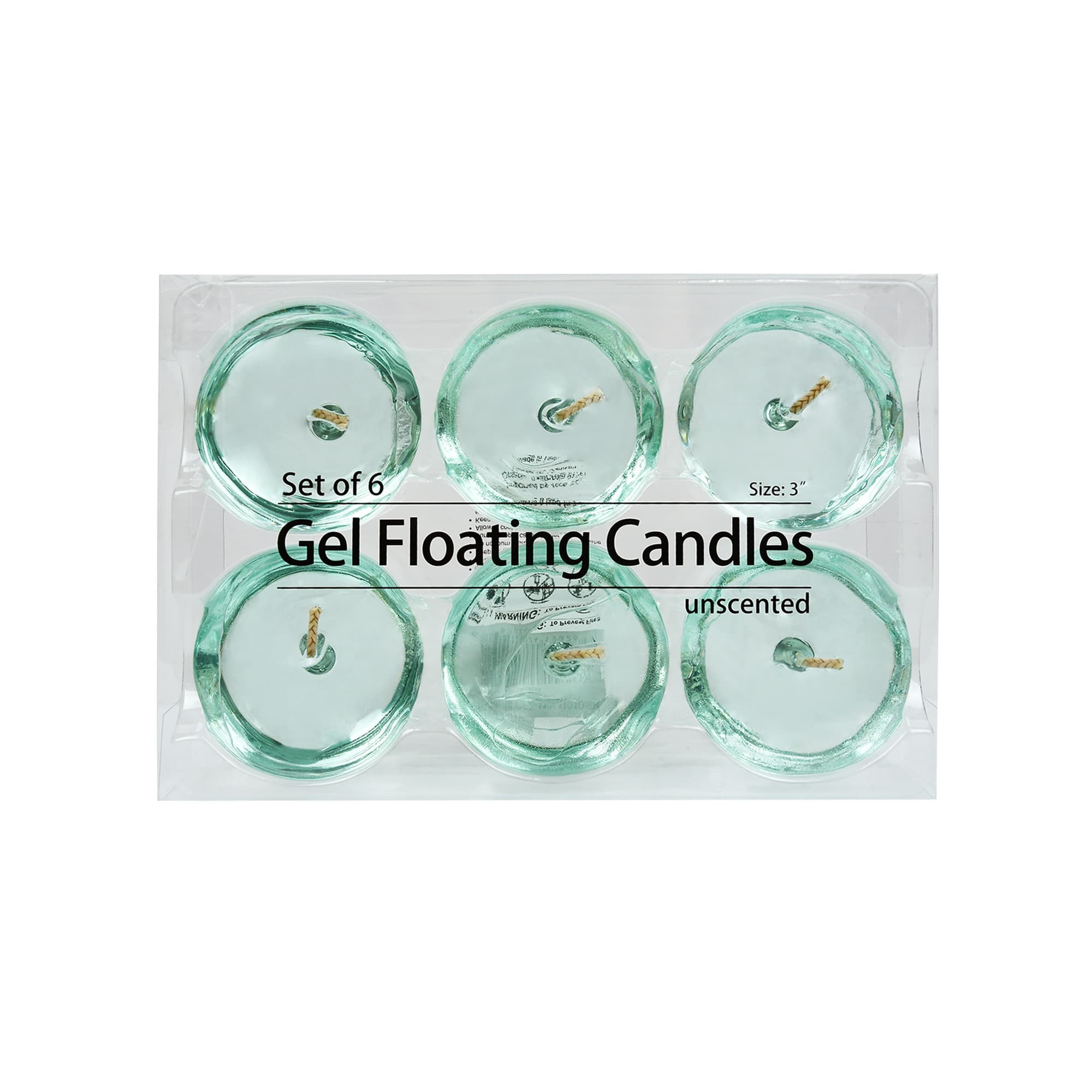 3 Inch Clear Aqua Gel Floating Candles (6pc/Box)