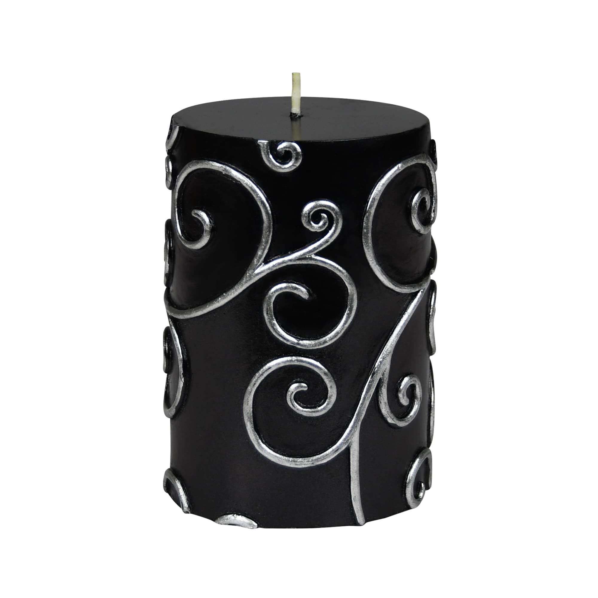 3 x 4 Inch Black Scroll Pillar Candle
