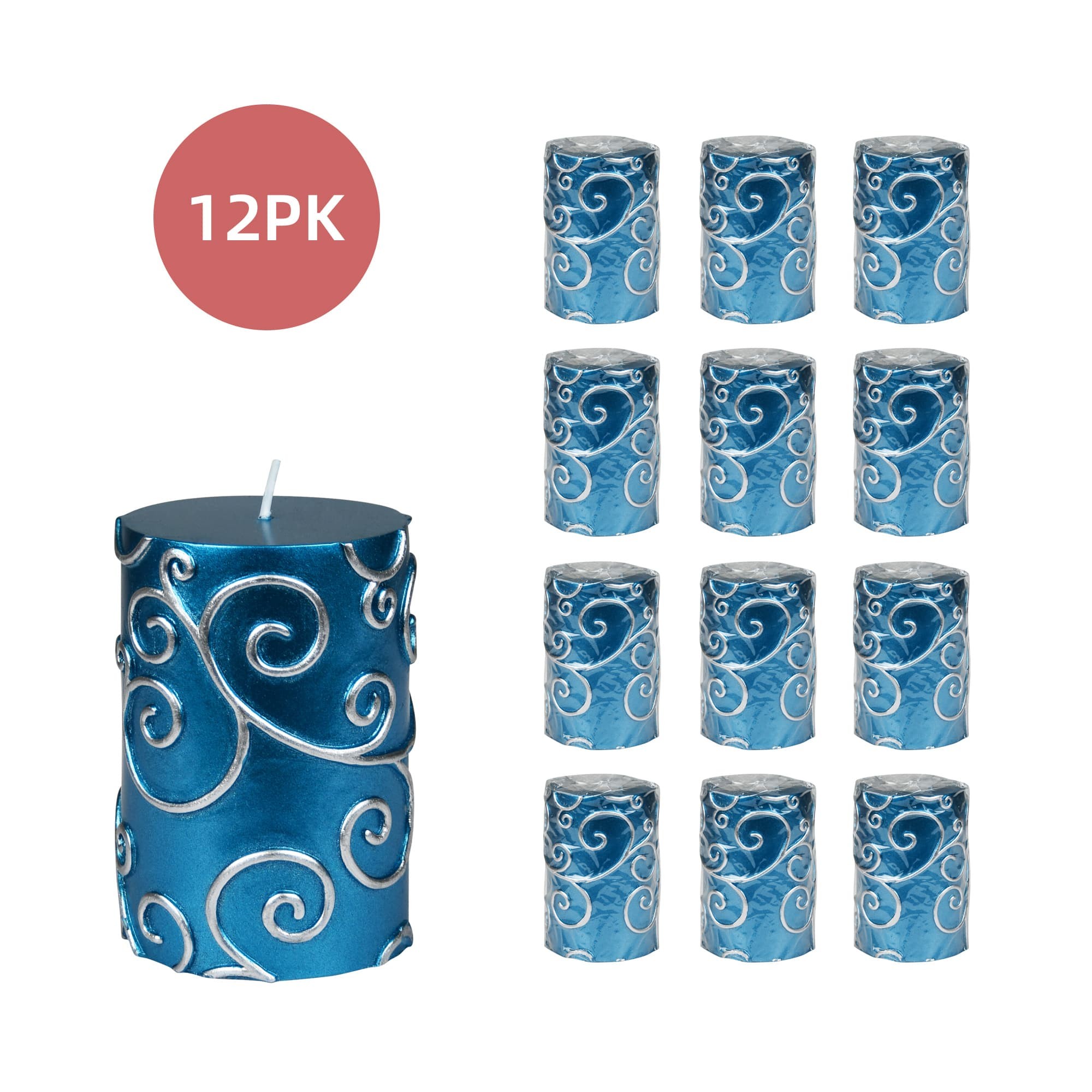 3 x 4 Inch Blue Scroll Pillar Candle (12pcs/Case) Bulk 3 x 4 Inch Blue Scroll Pillar Candle (12pcs/Case) Bulk