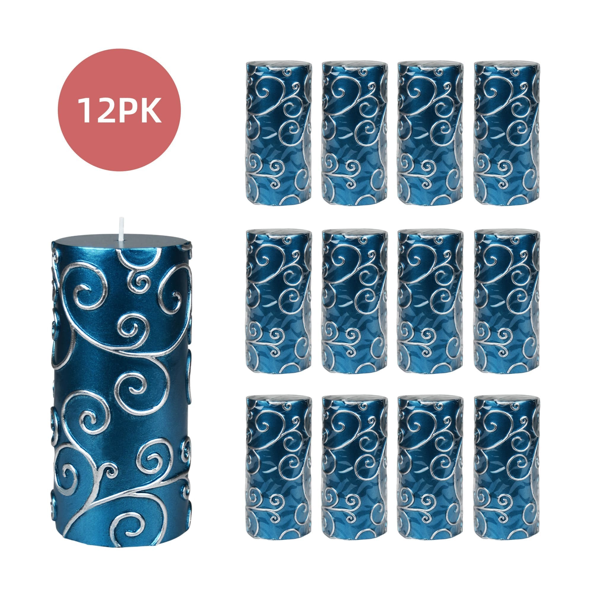 3 x 6 Inch Blue Scroll Pillar Candle (12pcs/Case) Bulk 3 x 6 Inch Blue Scroll Pillar Candle (12pcs/Case) Bulk