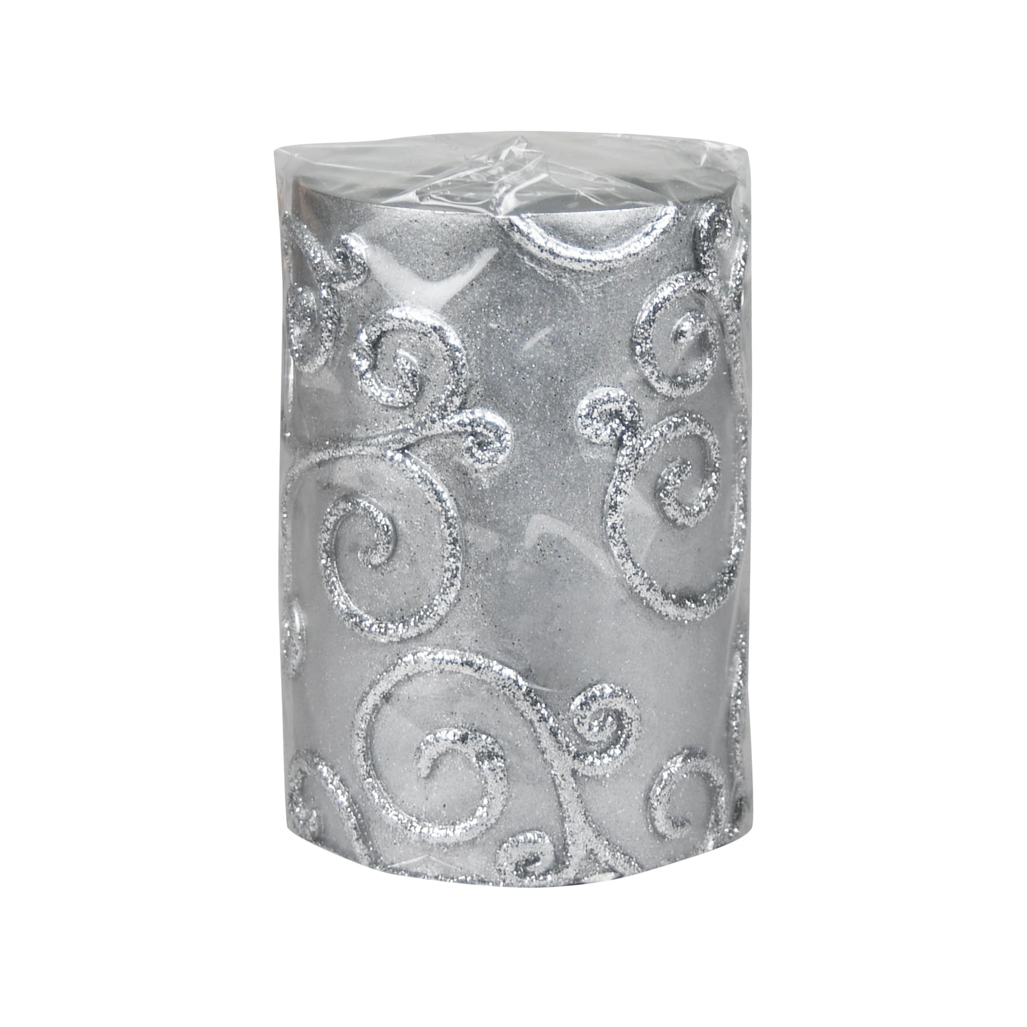 3 x 4 Inch Silver Scroll Pillar Candle