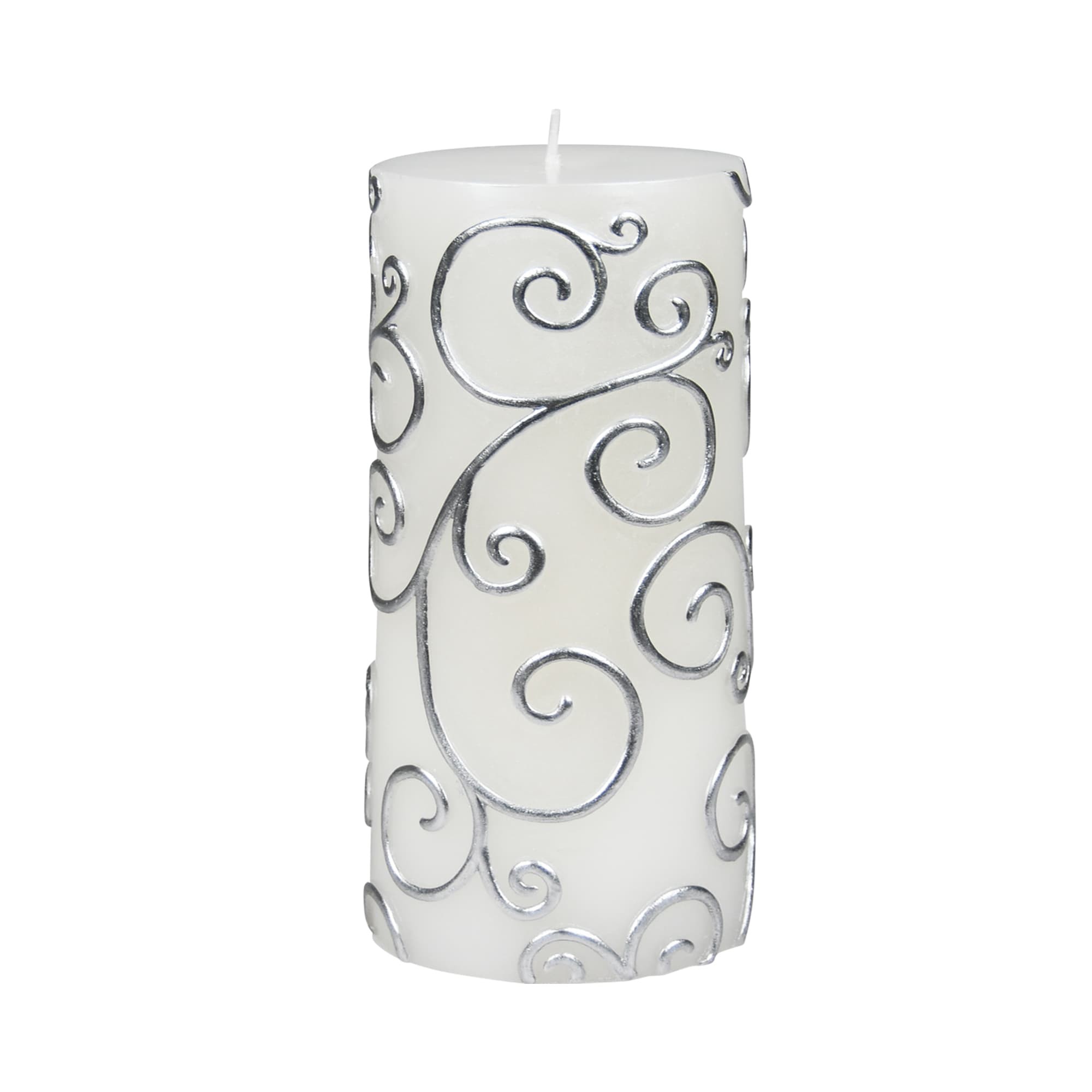 3 x 6 Inch White Scroll Pillar Candle