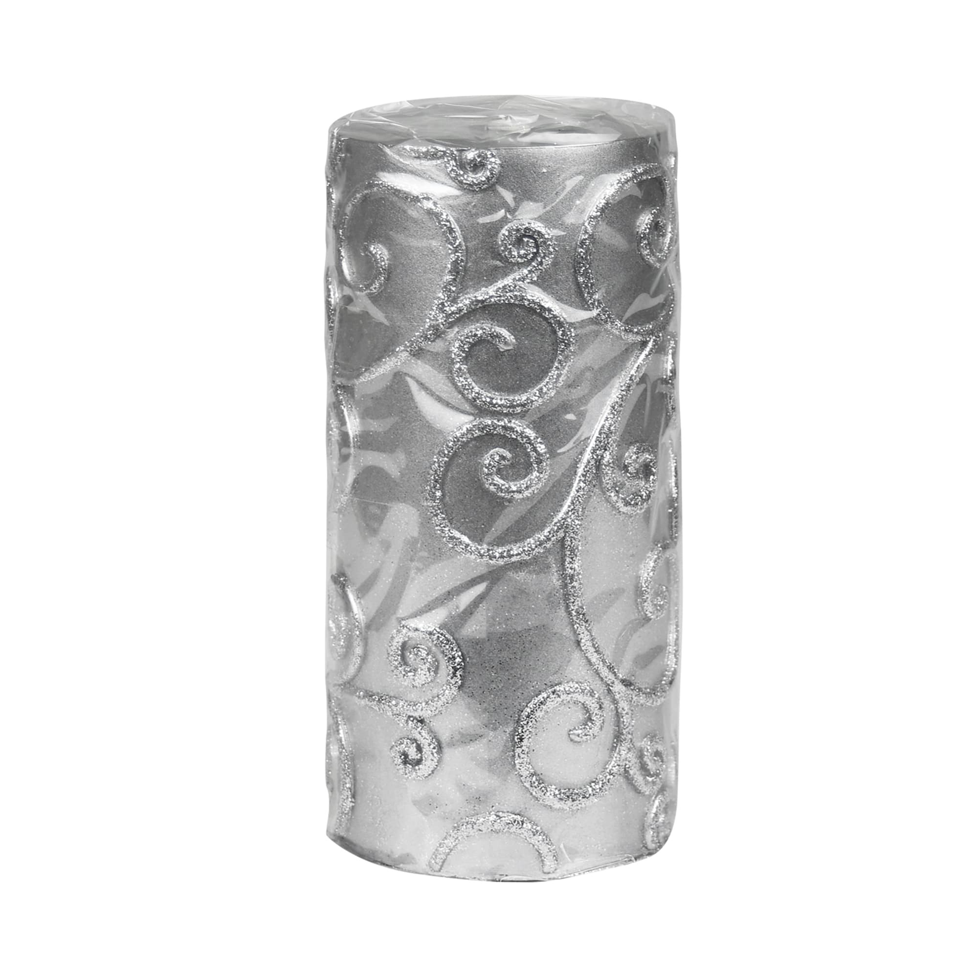 3 x 6 Inch Silver Scroll Pillar Candle