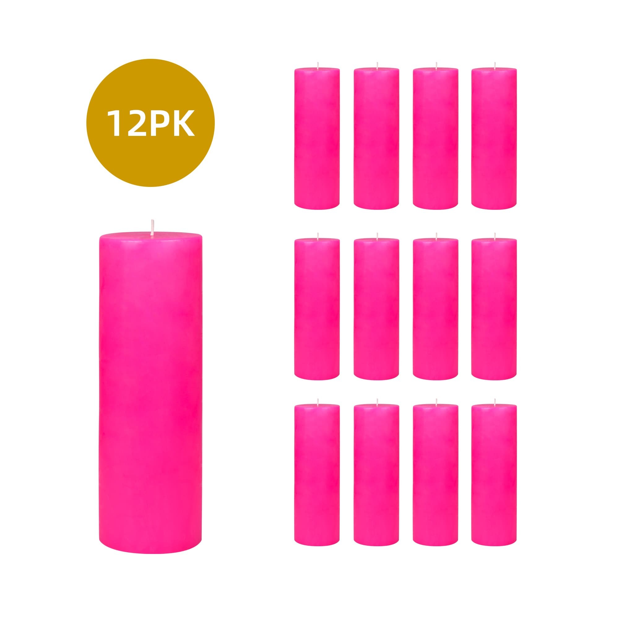 3 x 9 Inch Hot Pink Pillar Candles (12pcs/Case) Bulk
