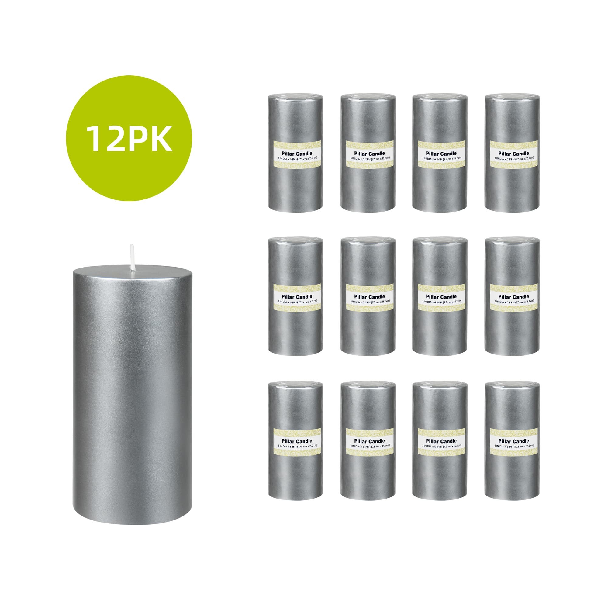 3 x 6 Inch Metallic Silver Pillar Candle (12pcs/Case) Bulk