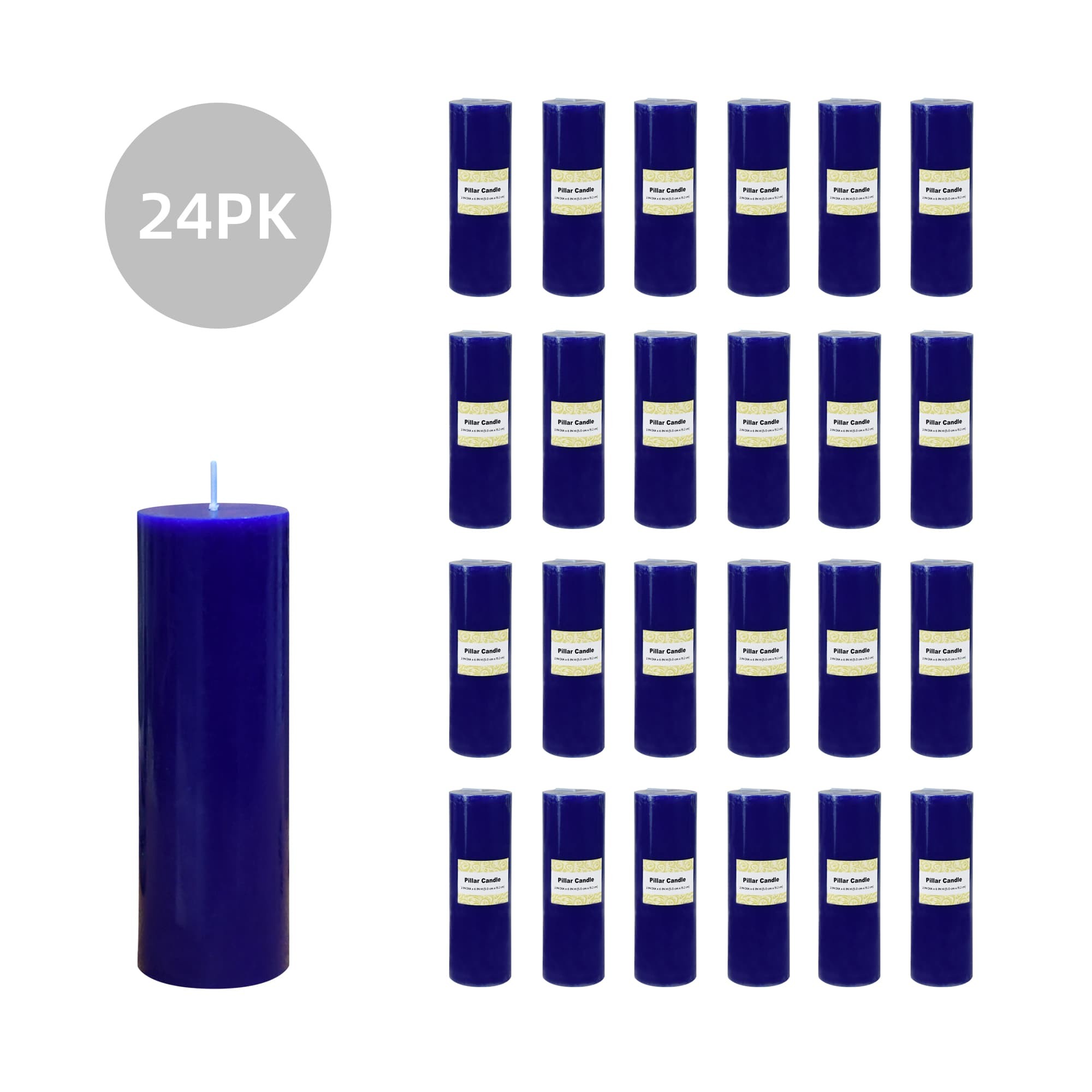 2 x 6 Inch Blue Pillar Candle (24pcs/Case) Bulk