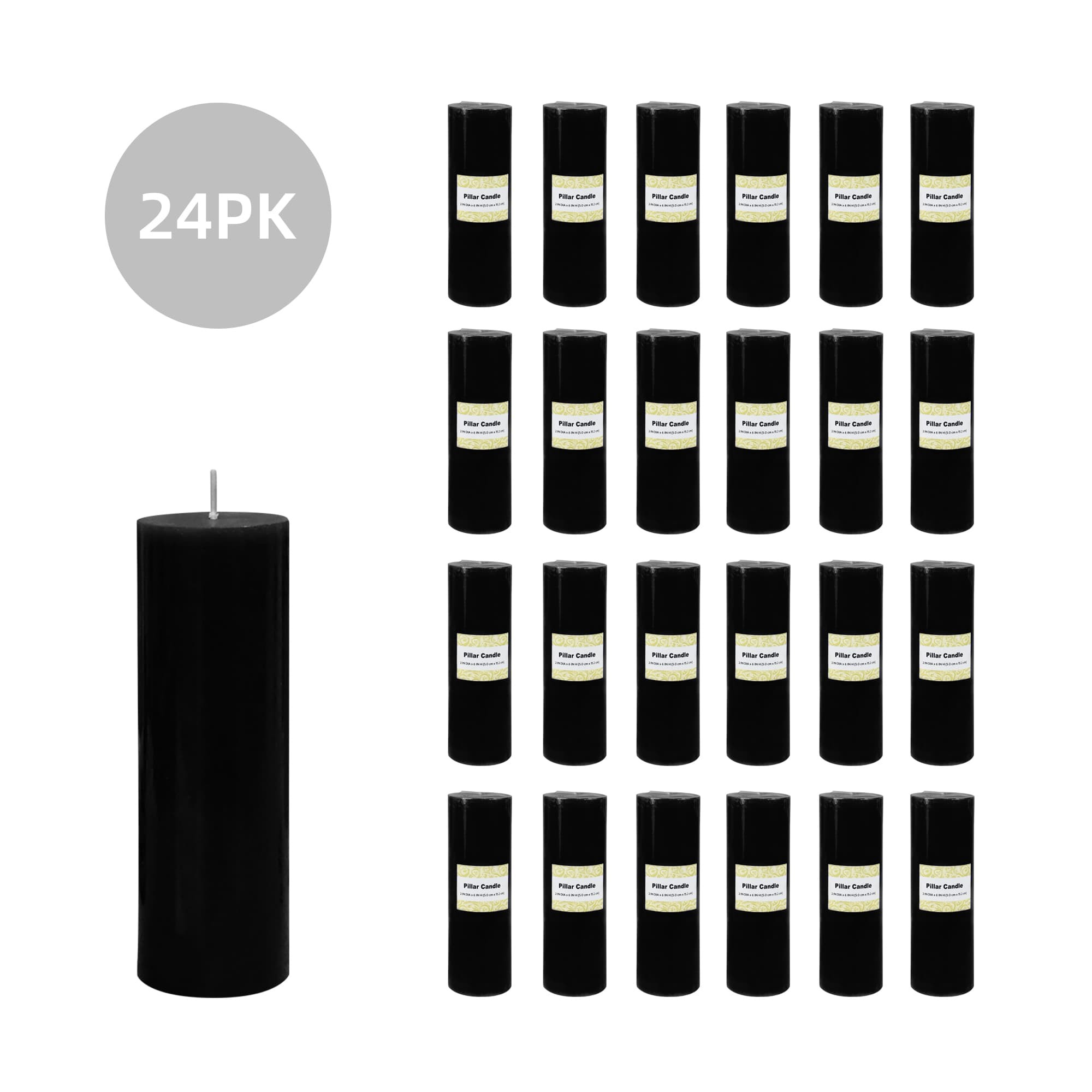 2 x 6 Inch Black Pillar Candle (24pcs/Case) Bulk