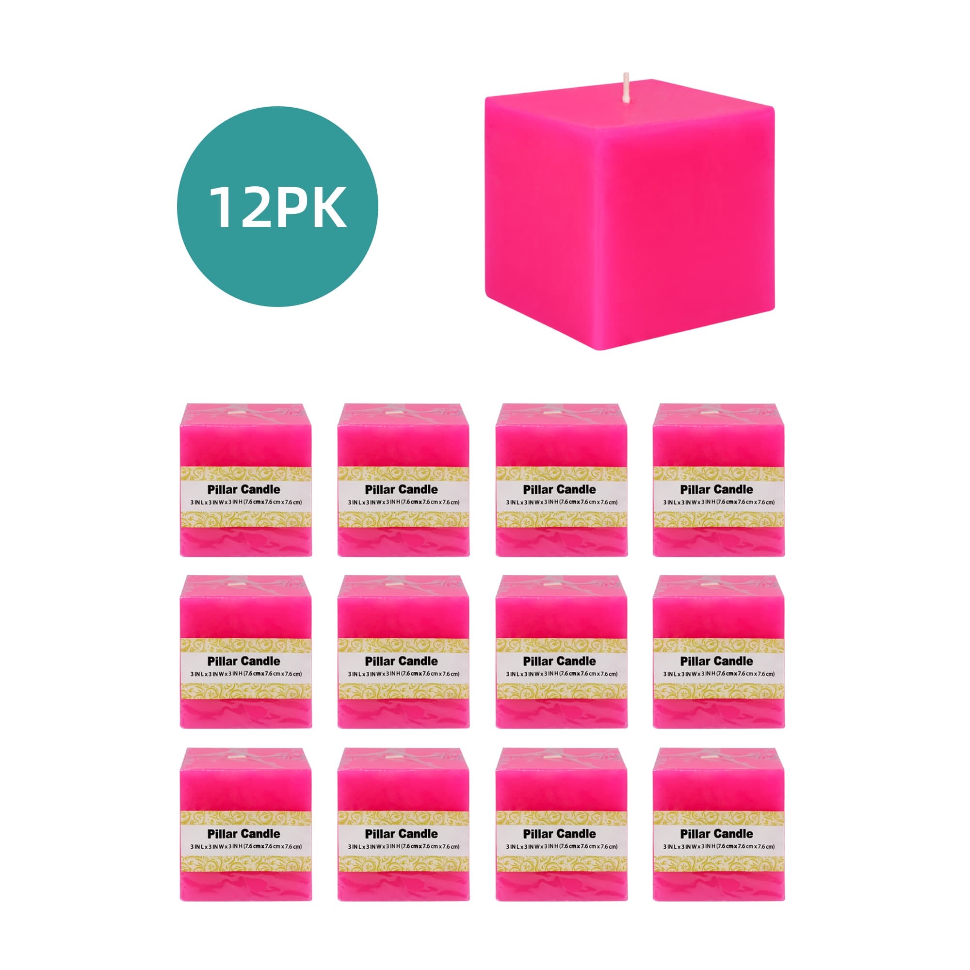 3 x 3 Inch Hot Pink Square Pillar Candles (12pcs/Case) Bulk 3 x 3 Inch Hot Pink Square Pillar Candles (12pcs/Case) Bulk