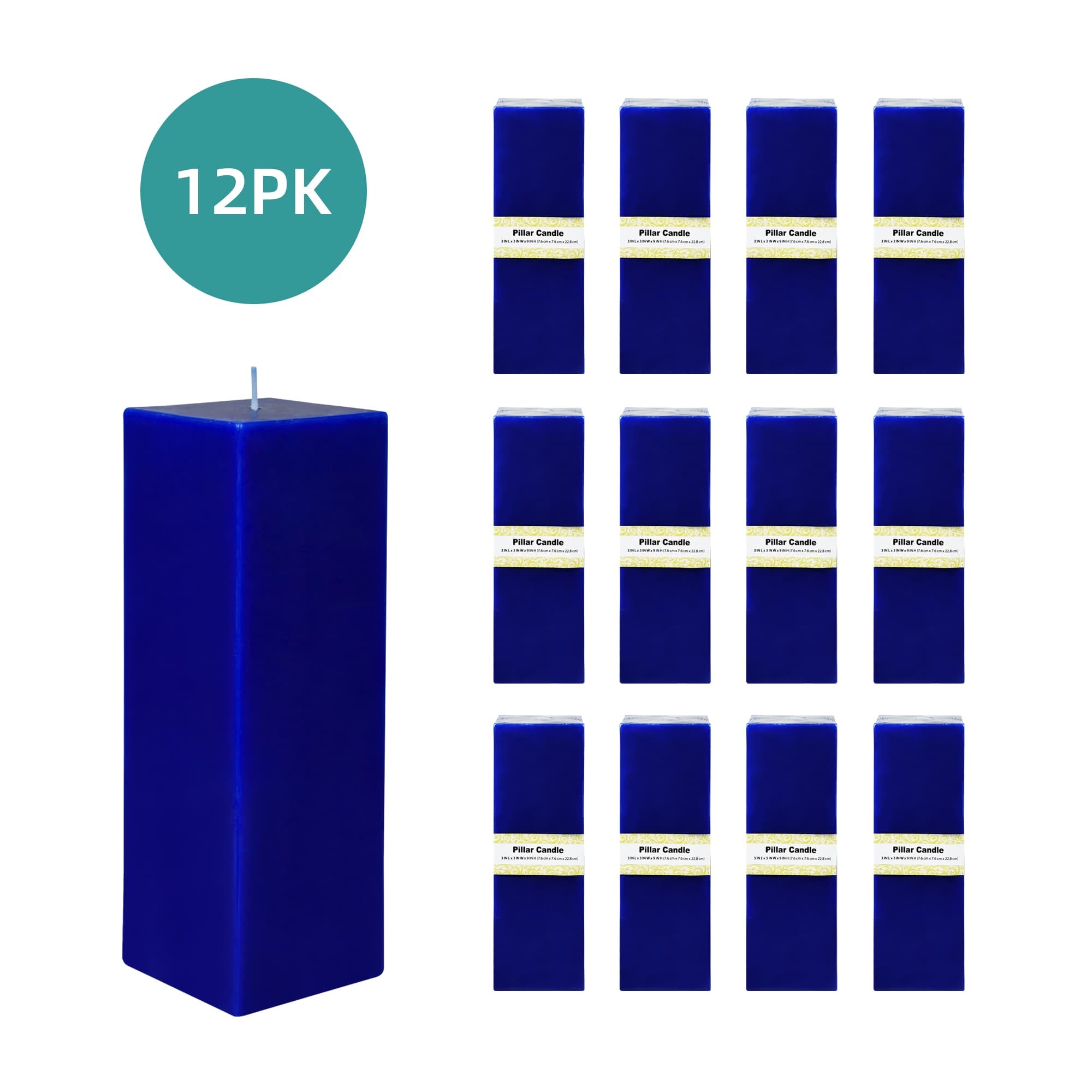 3 x 9 Inch Blue Square Pillar Candle (12pcs/Case) Bulk