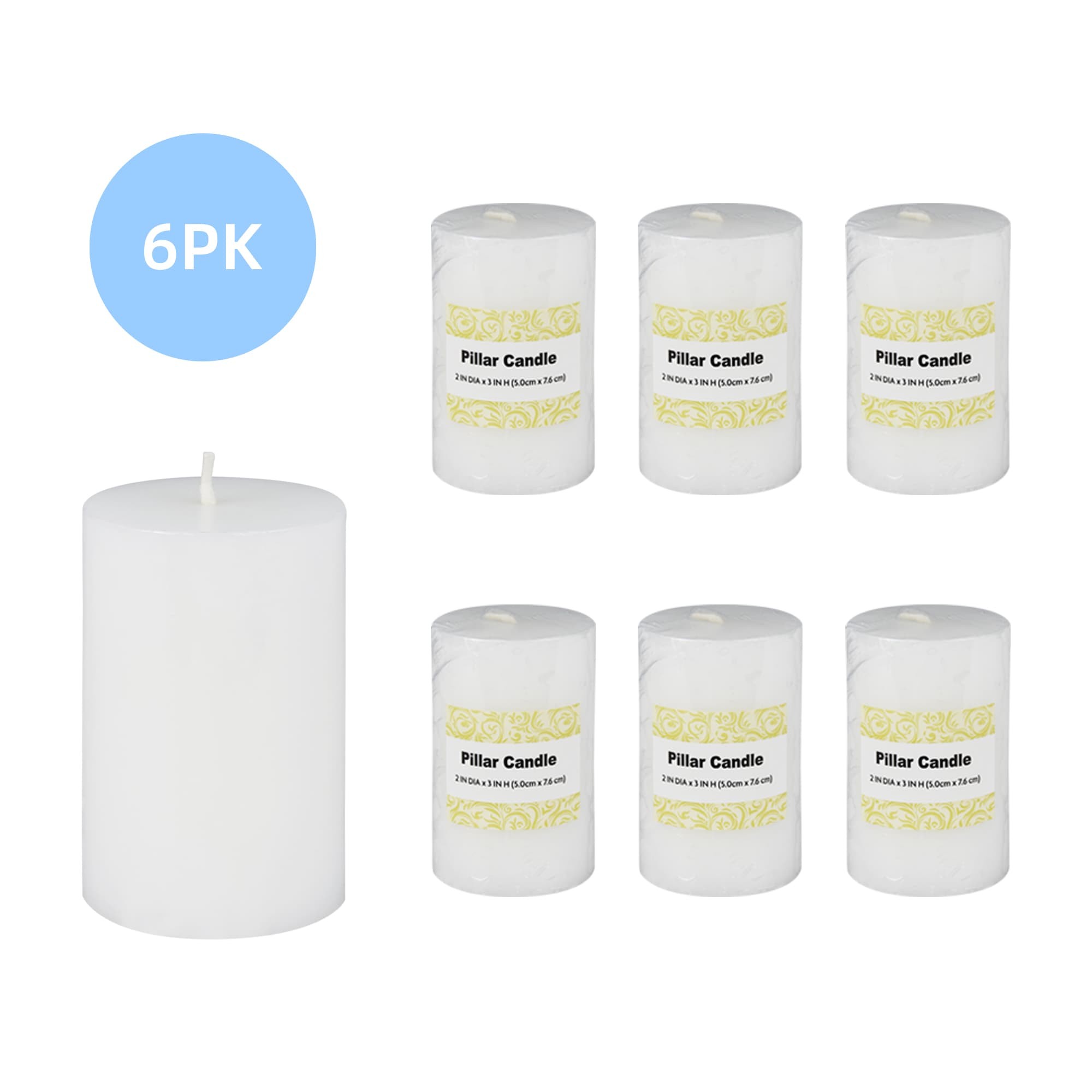 2 x 3 Inch White Pillar Candles - Set of 6