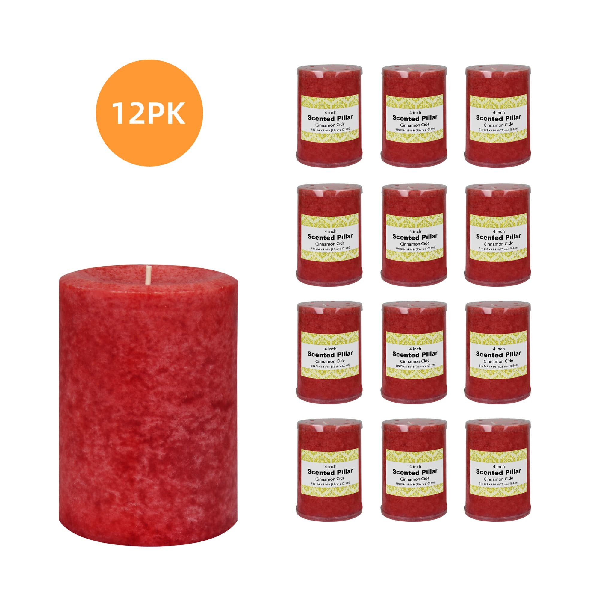 3 Inch x 4 Inch Red Cinnamon Cide Scented Pillar Candle(12pcs/Case)