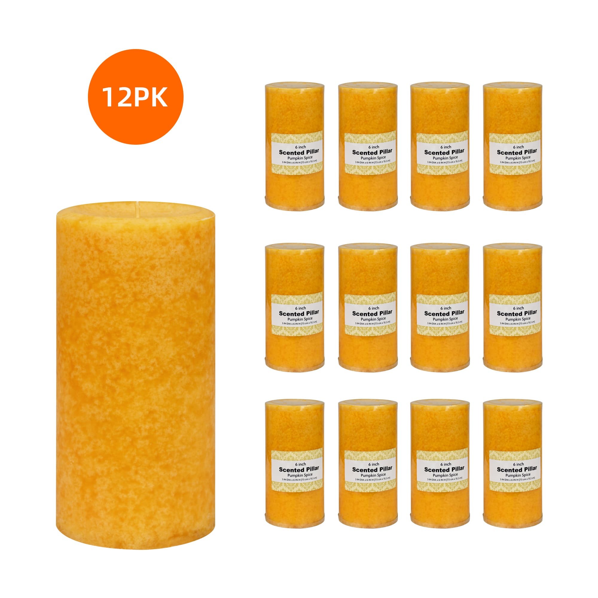 3 Inch x 6 Inch Orange Pumpkin Spice Scented Pillar Candle(12pcs/Case)