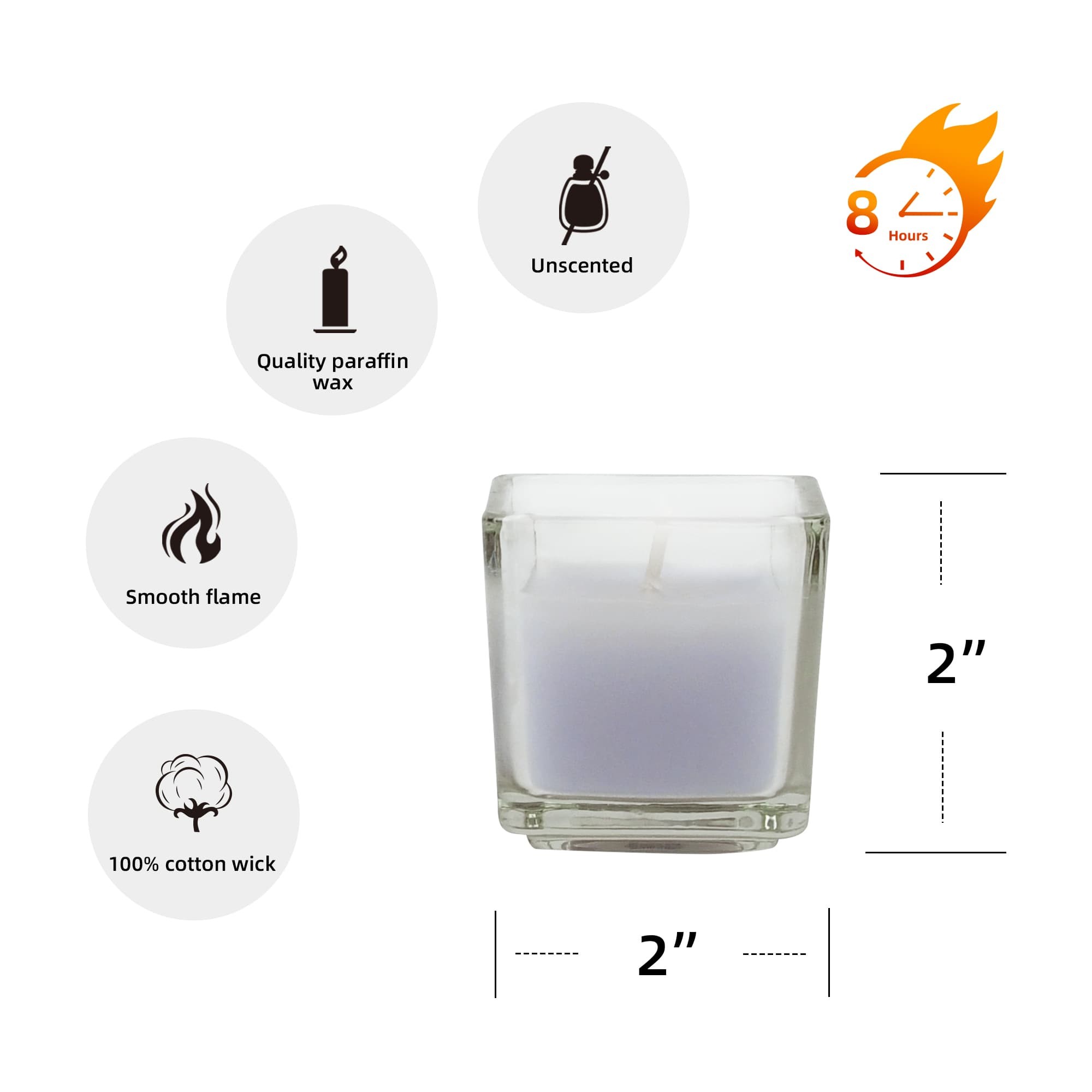 Lavender Square Glass Votive Candles (96pcs/Case) Bulk