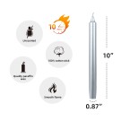 10 Inch Metallic Silver Straight Taper Candles (1 Dozen)