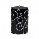 3 x 4 Inch Black Scroll Pillar Candle