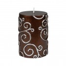 3 x 4 Inch Brown Scroll Pillar Candle