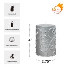 3 x 4 Inch Silver Scroll Pillar Candle