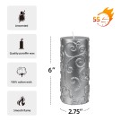 3 x 6 Inch Silver Scroll Pillar Candle