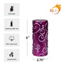 3 x 6 Inch Purple Scroll Pillar Candle