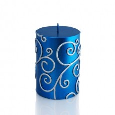 3 x 4" Blue Scroll Pillar Candle (12pcs/Case) Bulk