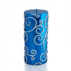 3 x 6" Blue Scroll Pillar Candle (12pcs/Case) Bulk