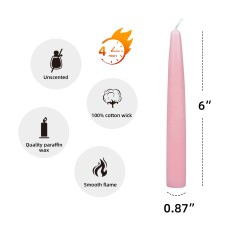 6 Inch Light Rose Taper Candles (1 Dozen)
