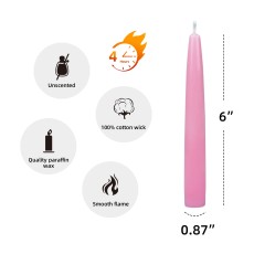 6 Inch Pink Taper Candles (1 Dozen)