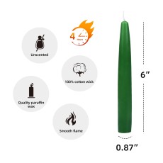 6 Inch Hunter Green Taper Candles (1 Dozen)
